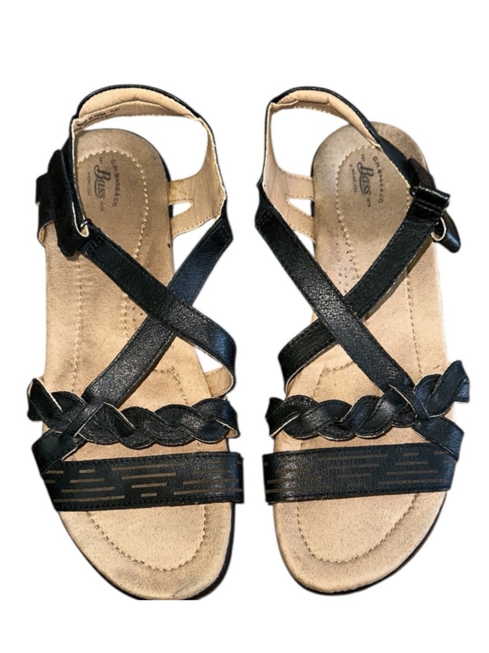 Bass & Co Black and Beige Sandals Size 9.5